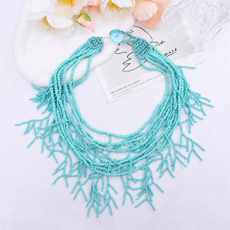 Handmade Multilayer Rice Beads Necklace Choker Necklace Jewelry For Women Skin Friendly Bohemian Dress Neck Wear