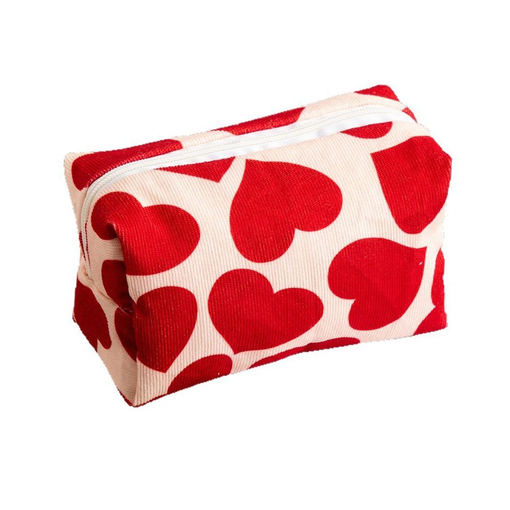 Soft Touch Heart Print Pattern Makeup Bag Multi-functional Large Capacity Toiletry Bag Portable Makeup Pouch Women красный