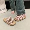 Thick-soled women's outer slippers, new in summer 2025, not tired feet, pearl bow sandals, soft-soled beach slippers