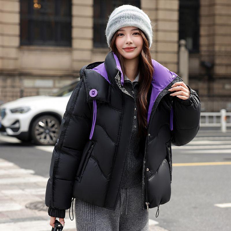 Winter Womens Short Padded Coat Fashion Thick Warm Color Block Quilted Jacket Windproof Outwear