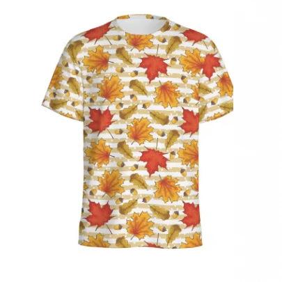All-over Maple Leaf Print Short-sleeve T-shirt, Stylish Casual Essential.