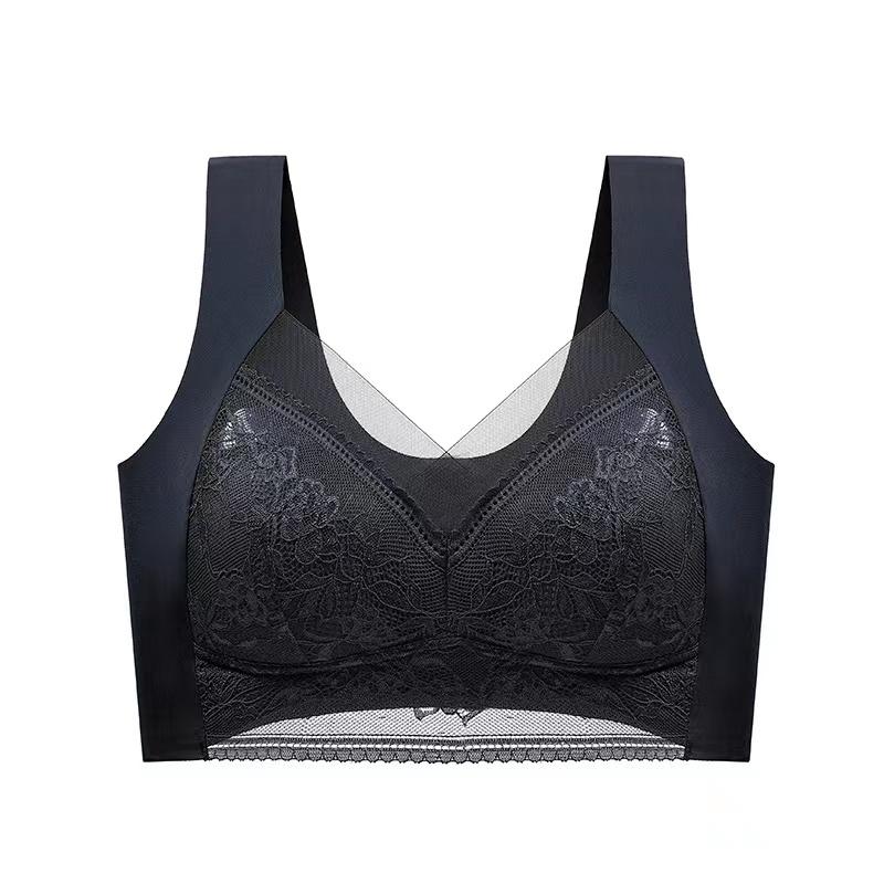 

fashion Women Visual Breat smaller Lace Bra No Steel Rings Breathable Underwear Inner Support sagging prevent Sport Vest Bra 5XL чорний