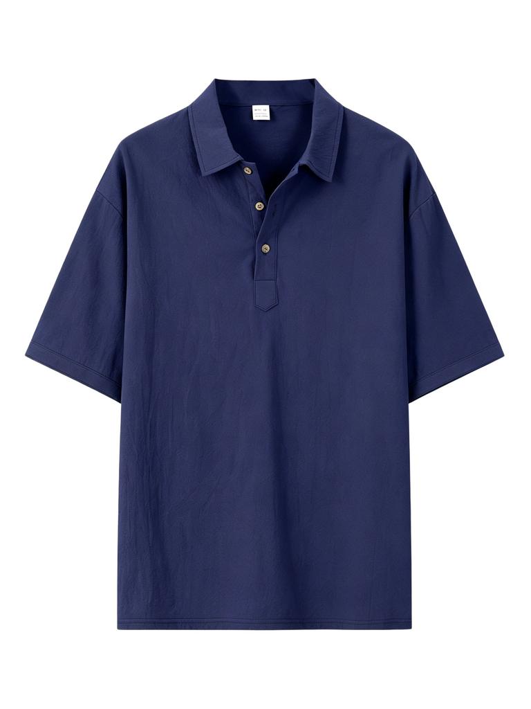 Mens Loose Fit Casual Short Sleeve Turn Down Collar Polo Shirt