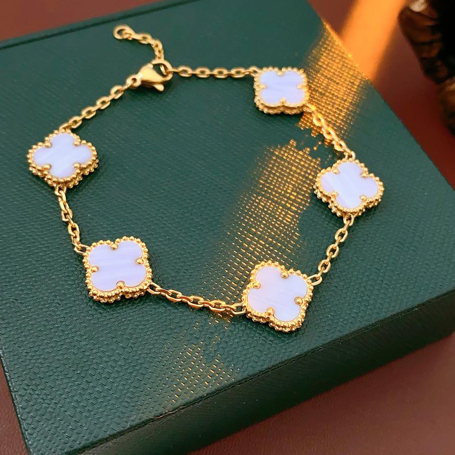 

Браслет из титановой стали с оболочкой в виде цветка четырехлистного клевера, универсальный, в стиле ретро, не тускнеющий, легкая роскошь, высококачественная модная бижутерия для женщин