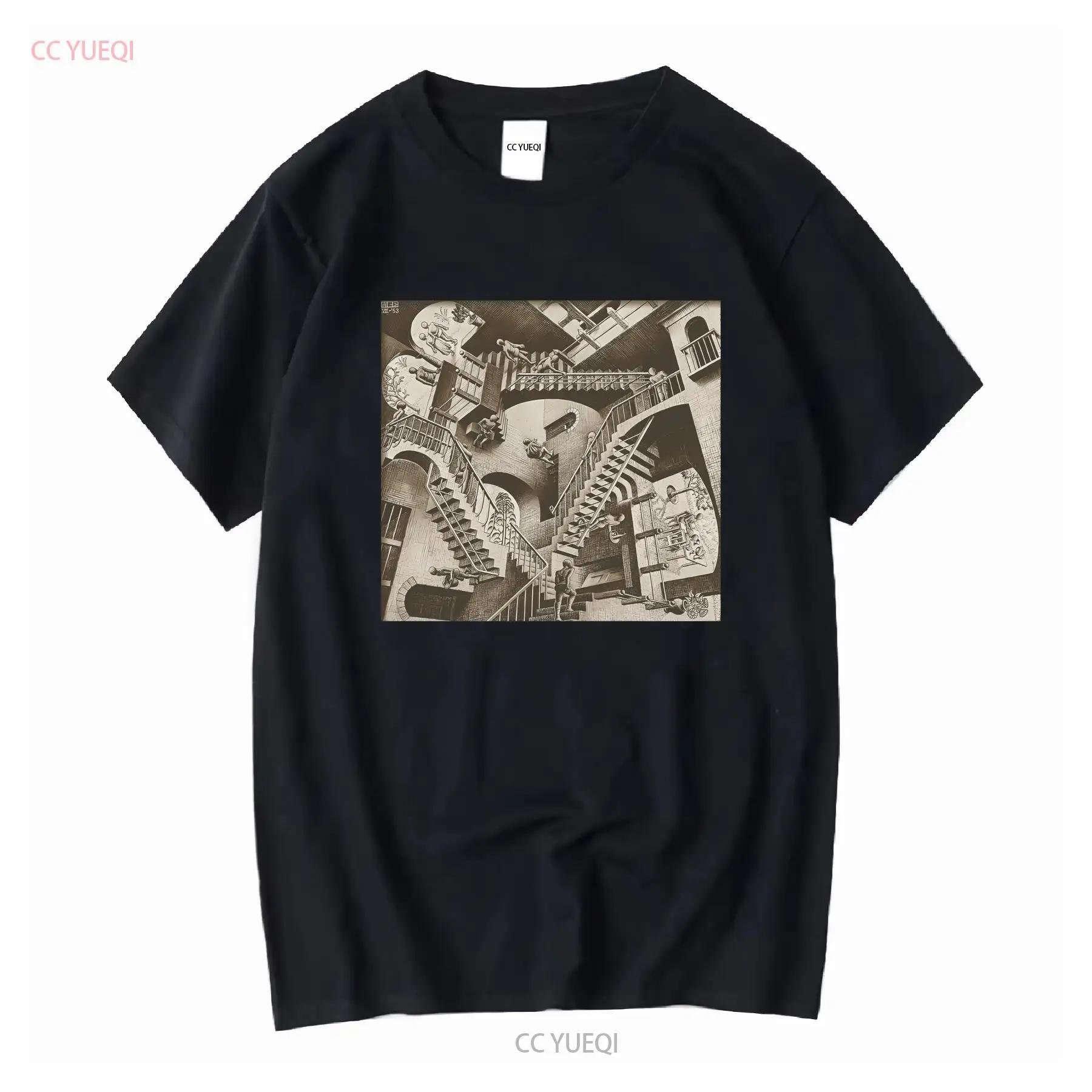 M C Escher Relativity Staircase Drawing Print Artwork Artist T Shirt MC12BK Vintage Washed Slightly Homme Streetwear Breathab... S разноцветный