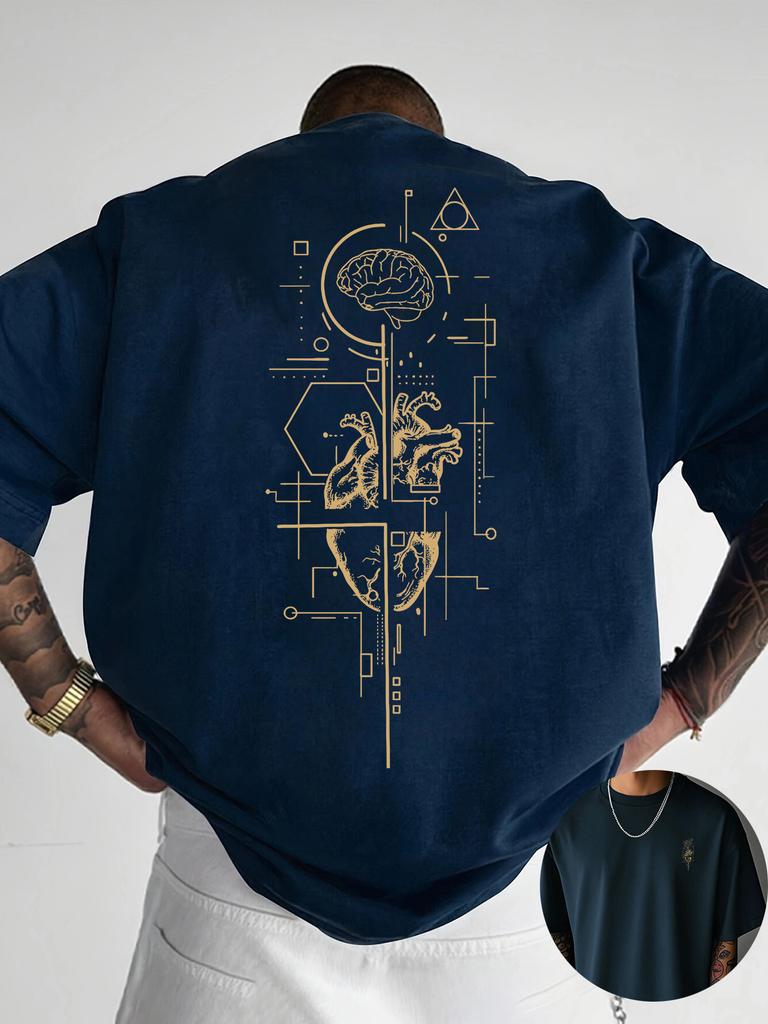 2026 New Creative Front and Rear Printed Pattern Round Neck Tshirt Pure Cotton Summer Trendy Fashion Short Sleeve Casual Top