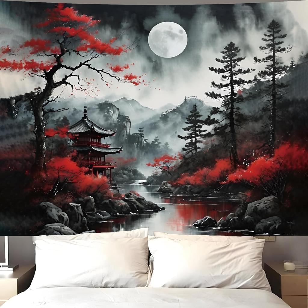 Forest Green Natural Pattern Tapestry Wall Decoration, Misty Forest Sunlight Mural Tapestry Bedroom Aesthetics