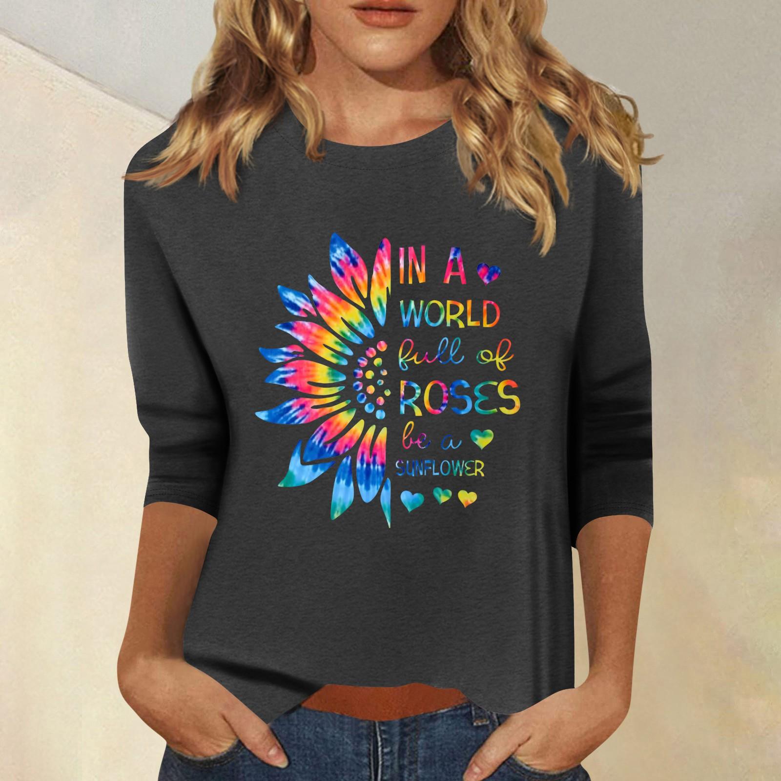 

Женская мода повседневный принтованный топ с семью рукавами и круглым вырезом M