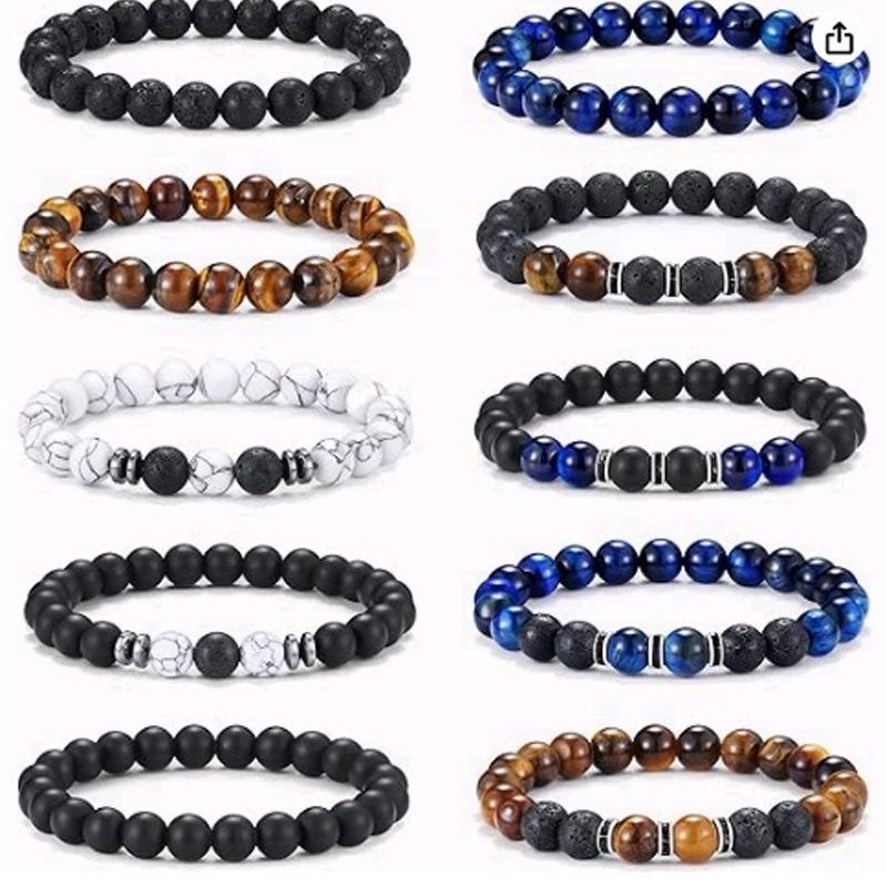 Black Stone Tiger Eye & Map Stone Beaded Magnet Bracelet