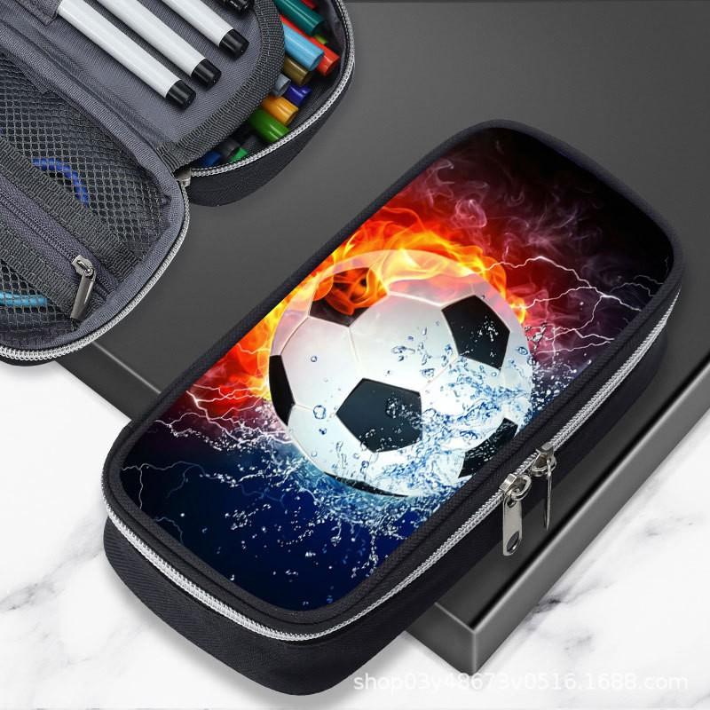 Large Capacity Football-Themed Pencil Case Boys Teens School Supplies Sporty Stationery Bag Casual Unisex