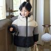 Tri Color Kids Hooded Short Down Jacket Warm Winter Outerwear For Boys And Girls