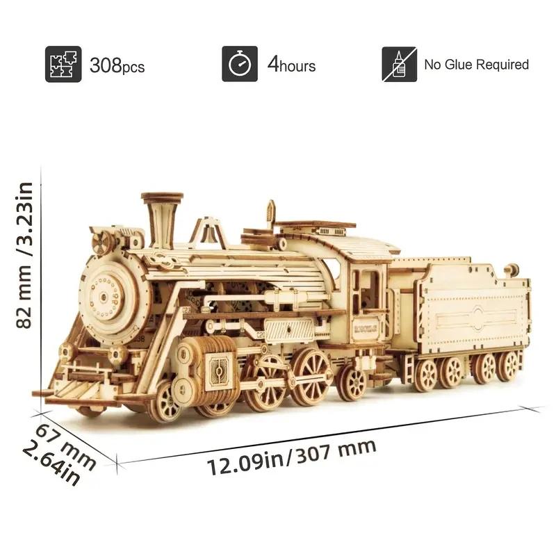 Locomotive 3D Wooden Puzzle Scale Model DIY Model Kit Handcraft Gift,Home Decoration,Mechanical Model Kit, Building Toy