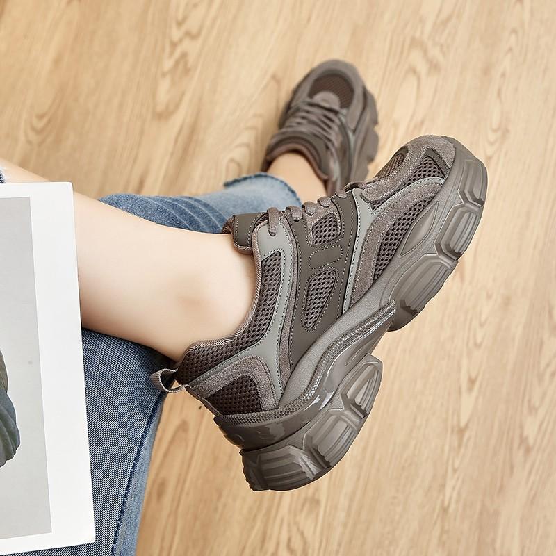 Women's Spring/Summer Thick Sole Dad's Shoes Women's Shoes High Grade Elevated Grey Casual Sports Shoes