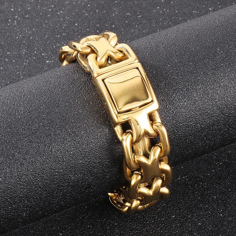 Shiny 316L Stainless Steel Chunky Braclet for Men Hip Hop Gold Color Accessories Rock Party Jewelry Heavy Link Chain Bracelets