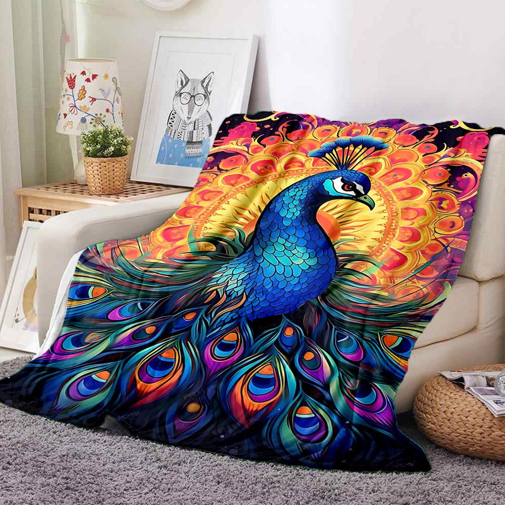 1pc Peacock Mandala Lightweight Flannel Blanket, Comfortable and Warm Blanket, for Office and Camping Sofa Bed, Livingroom173