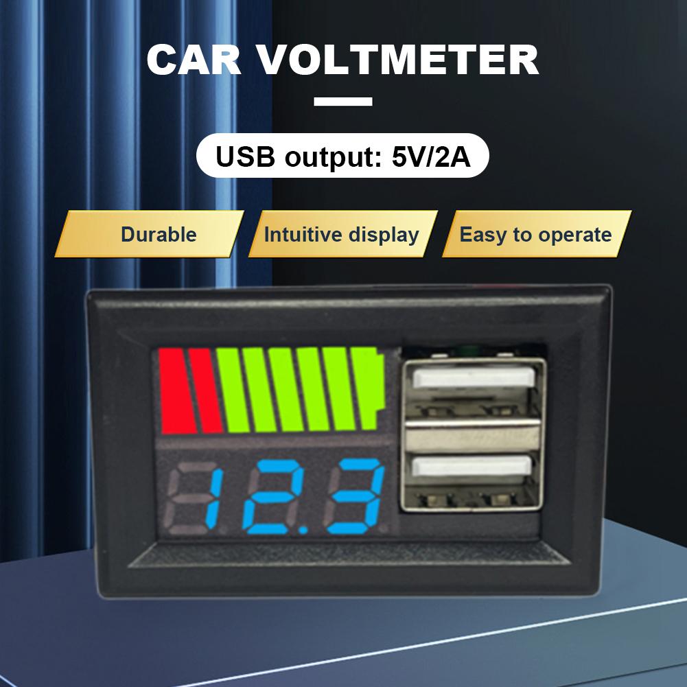 12V Car Voltmeter Dual USB Output Battery Capacity Indicator 5V 2A Power Tester for Truck Motorcycle Lithium Lead Acid Battery