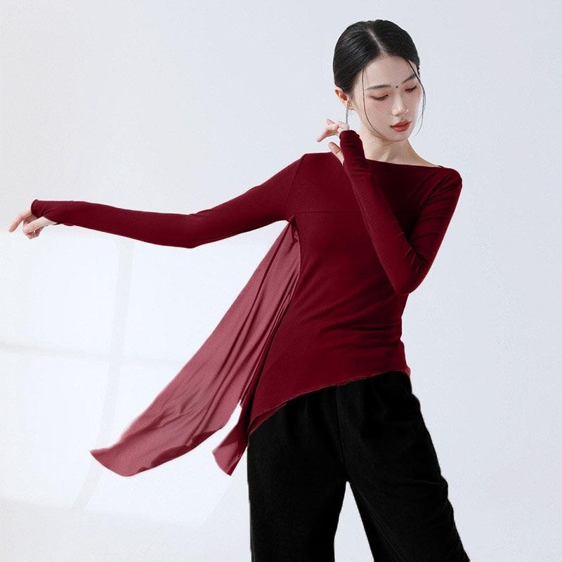 Klassische Tanzübungsbekleidung Fingerlinge Seitenschlitz Tüll-Design Chinesischer Stil Freizeitkleidung Schickes Bühnenauftrittskostüm