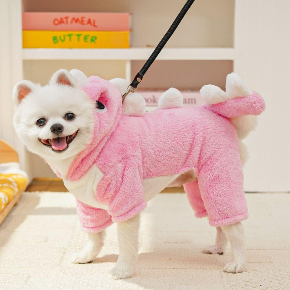 Cartoon Dinosaur Puppy Cat Clothing Thickened Dog Pullover Hoodie Winter Pet Clothes  Small Dogs