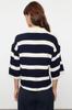 Women's Fashion Stylish Sweater Cream Polo Neck Basic Striped Knitwear Sweater