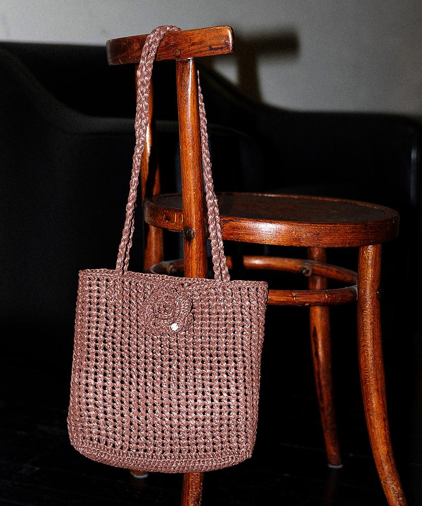 Slowslowly Camellia Handmade Crochet Raffia Shoulder Bag _ Brown