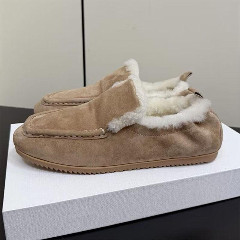 Women Winter Wool Lined Suede Loafers Round Toe Slip On Flat Comfortable Daily Walking Shoes 35 верблюд
