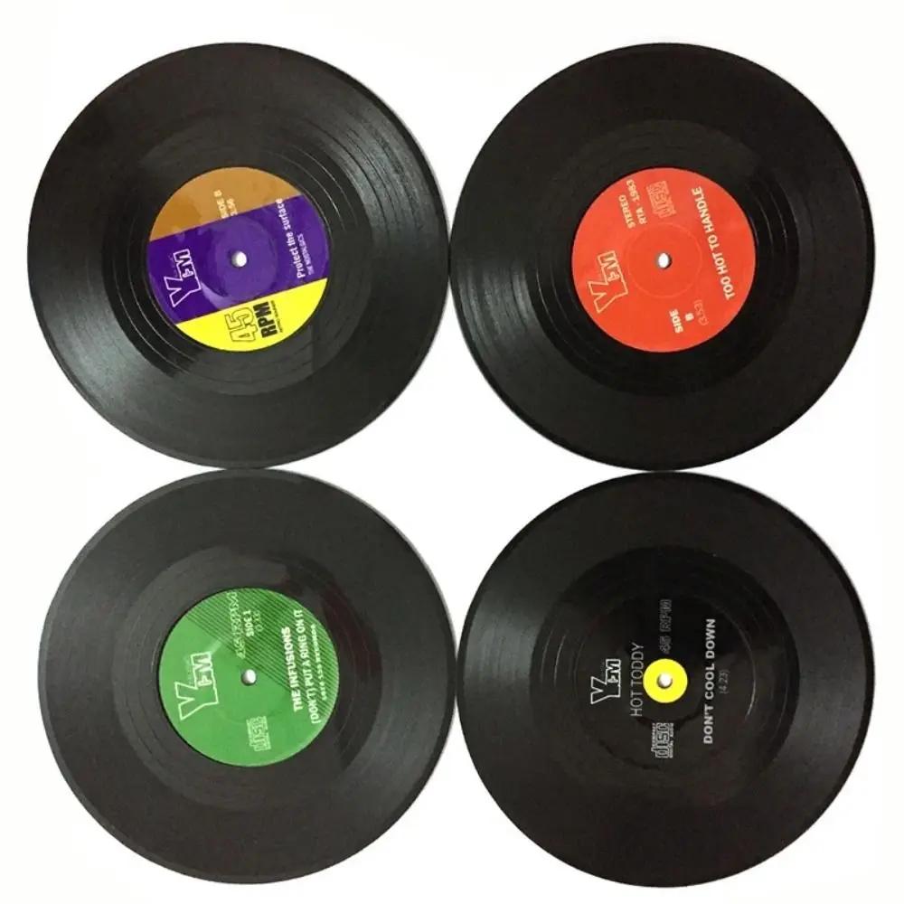 2/4/6PCS Retro Vinyl Record Cup Coaster Anti-slip Coffee Coasters Heat Resistant Music Drink Mug Mat Table Placemat Decor