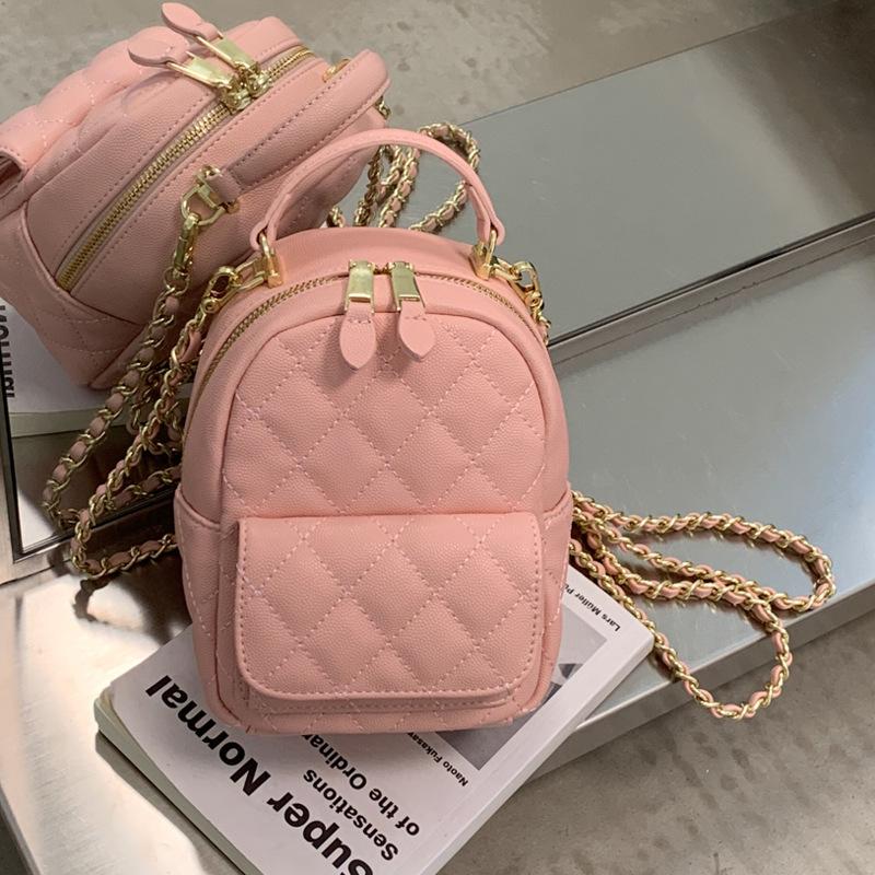 Schoolbag Mini Backpack Women's 1011 New Spring Premium Sense Small Fragrant Wind Rhombus Chain School Bag College Student Commuter Backpack