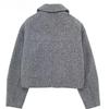 \Women Fashion with Pockets Grey Front Zipper Jackets Vintage Lapel Neck Long Sleeves Female Chic Lady Outfits