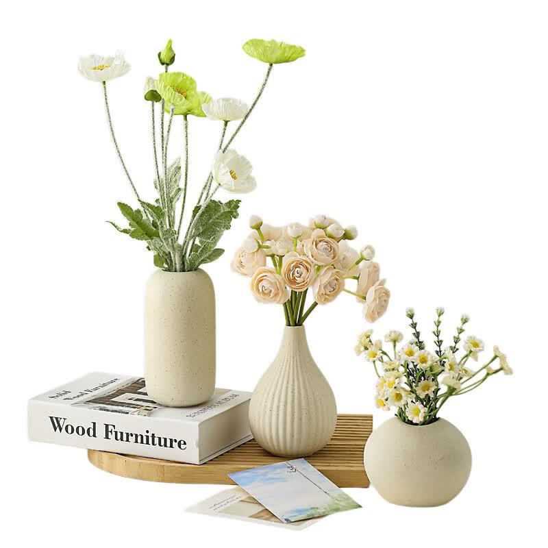 Tengyu Ceramic Vase & Artificial Flower 3-Piece Set