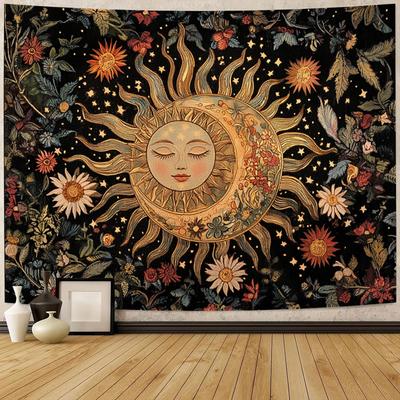 Bohemian Sonne und Mond Digitaldruck Polyester Wandbehang Wandteppich Dekorative Wohnzimmer Schlafzimmer Büro Hintergrund Geschenk
