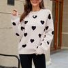 Women's Fashionable Round Neck Long Sleeved Color Blocked Love Casual Pullover Sweater Top
