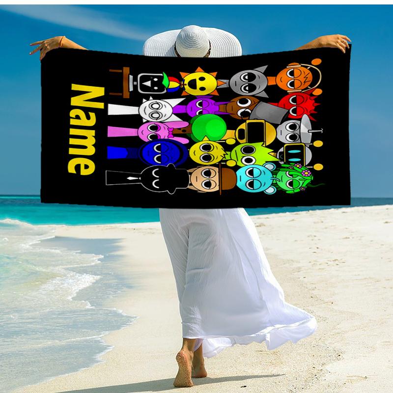 Custom Name Ultra-Soft Beach Towel with Sprunki Theme,Ideal for Pool - Camping, Diving - Perfect Travel Essential, Vibrant Beach Towel.