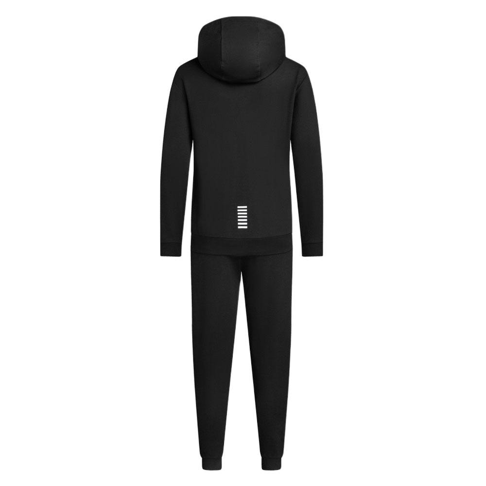 Emporio Armani EA7 Solid Logo Print Zip-Up Hooded Leisure Sports Suit Men suits Black 8NPV63-PJVRZ-1200
