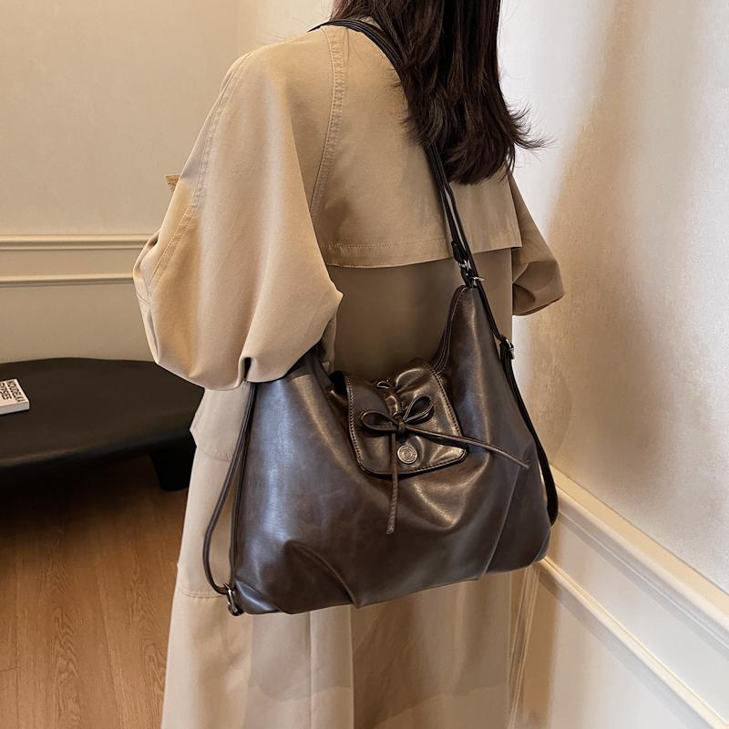 Large Capacity Commuter Bag Multi-Function Backpack Women's Bow Tote Bag Soft Leather Shoulder Bag