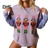Women Christmas Sweatshirt Sequin Cartoon Pattern Round Neck Long Sleeve Loose Mid Length Pullover Party Holiday Top