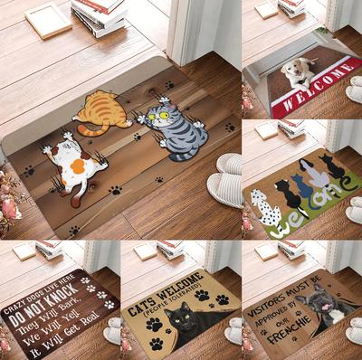 Animal Cartoon Pattern Carpet Funny Cats and Dogs Anti Slip Door Mat Suitable for Entrance Door Mat Bedroom Kitchen Carpet