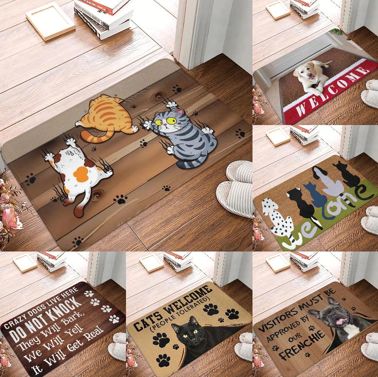 Tier Cartoon Muster Teppich Lustige Katzen und Hunde Rutschfeste Fußmatte Geeignet für Eingangstürmatte Schlafzimmer Küchenteppich