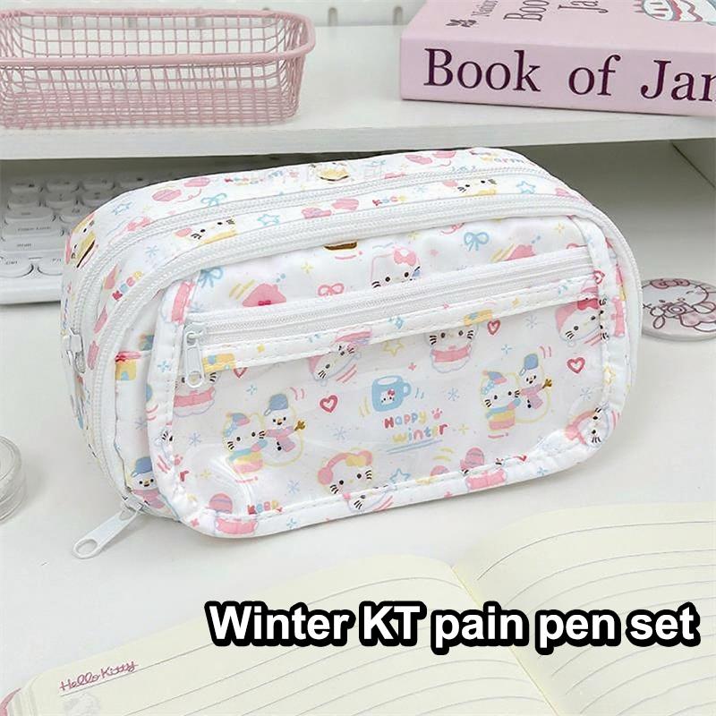 

Cartoon Cute Sanrio Hello Kitty Multi-Layer Pencil Cases Handbag Kt Cat Large Capacity Storage Bag Student Stationery Bags Gifts