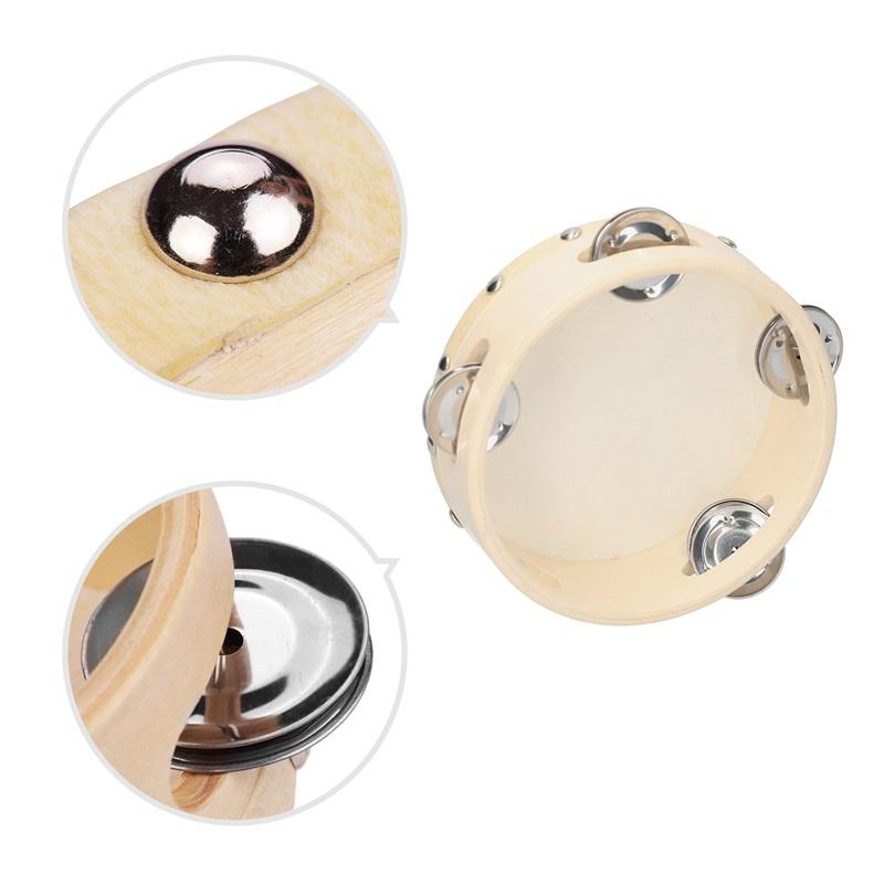 Tamburyn ręczny 4 cale z metalowymi pojedynczym rzędem dzwonków Skóra owcza Bębenek drewniany Tamburyny Rozrywka Muzyczny tamburyn dla dorosłych