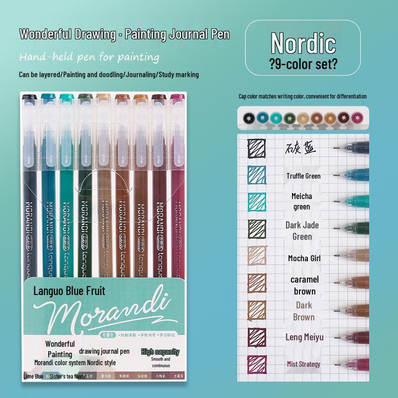 Blue Fruit Nine-Color Gel Journal Pens for Students - Doodle, Color, and Highlight with Fluorescent Markers