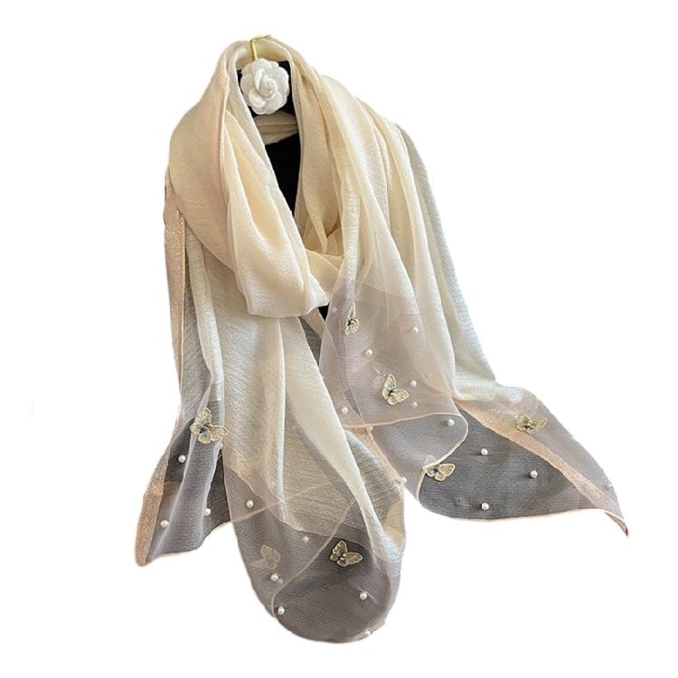 Stylish Butterfly Design Polyester Scarf Women Hijab Shawl Stole Wrap Beaded Accents Fashion Accessory