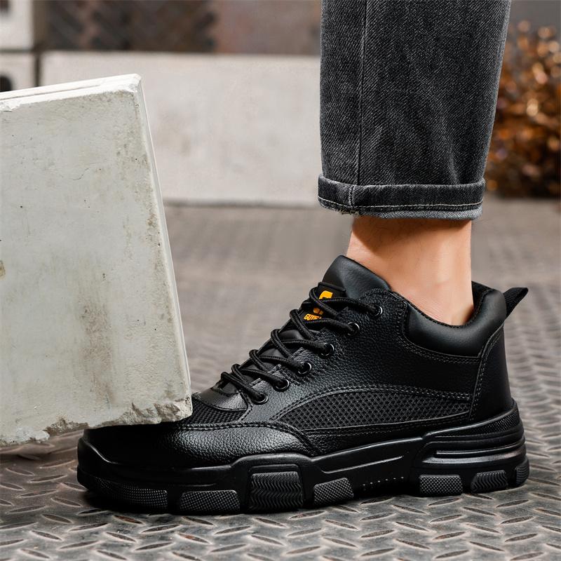 Fashion  Patchwork Leather Men Safety Work Shoes Anti Nail Steel Toe Cap Indestructible Construction Boots Male Footwear