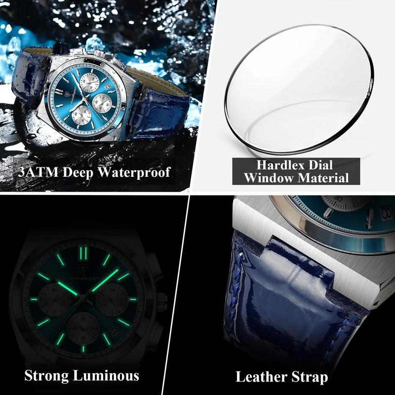 POEDAGAR Luxury Watch For Men Leather Sports Military Man Watch Waterproof Luminous Chronograph Date Quartz Men's Watches