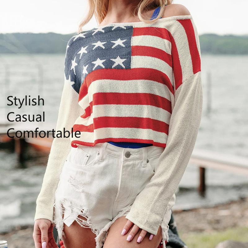Women's Fashion Casual Stripe Print Fall Winter Long Sleeve O-Neck Sweaters