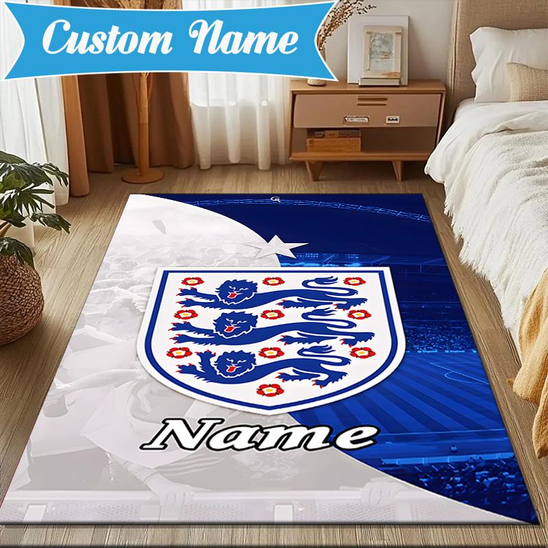 Custom Name England Football Crest Rug Game Carpet, Floor Mat for Bedroom Living Room Entryway Rug, Home Decor Idea Gift for Christmas Birthday