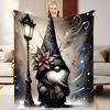 Vintage Gnome Street Lamp Flannel Throw Blanket Dark Christmas Gnome Snowy Scene Soft Sofa Bed Decor Blanket