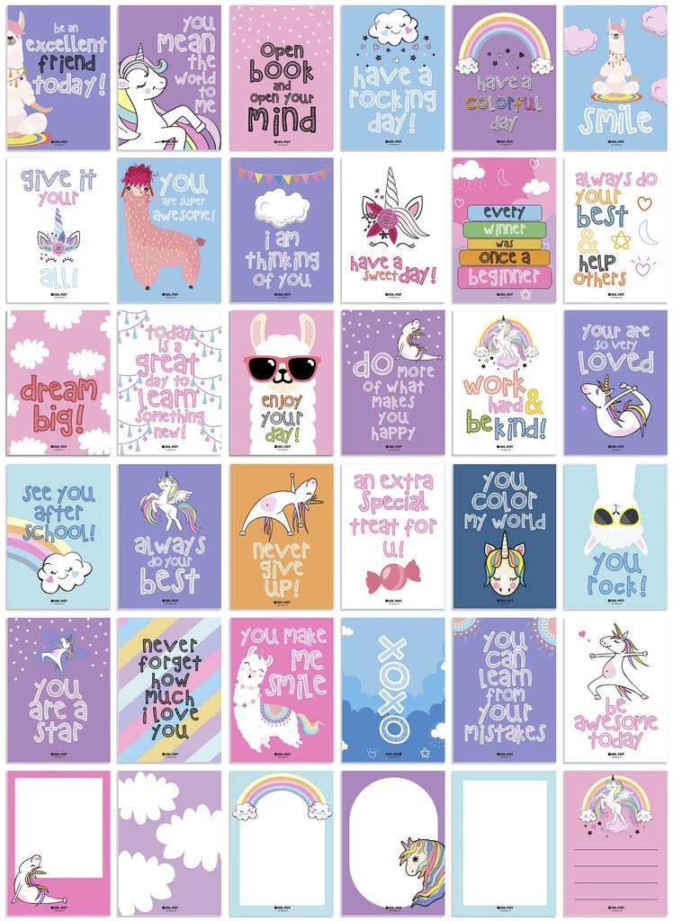 Inkdotpot 36 Karten Lunchbox-Notizen für Kinder, tägliche inspirierende Zeilen, glückliche Gedanken für Kinder, Schüler