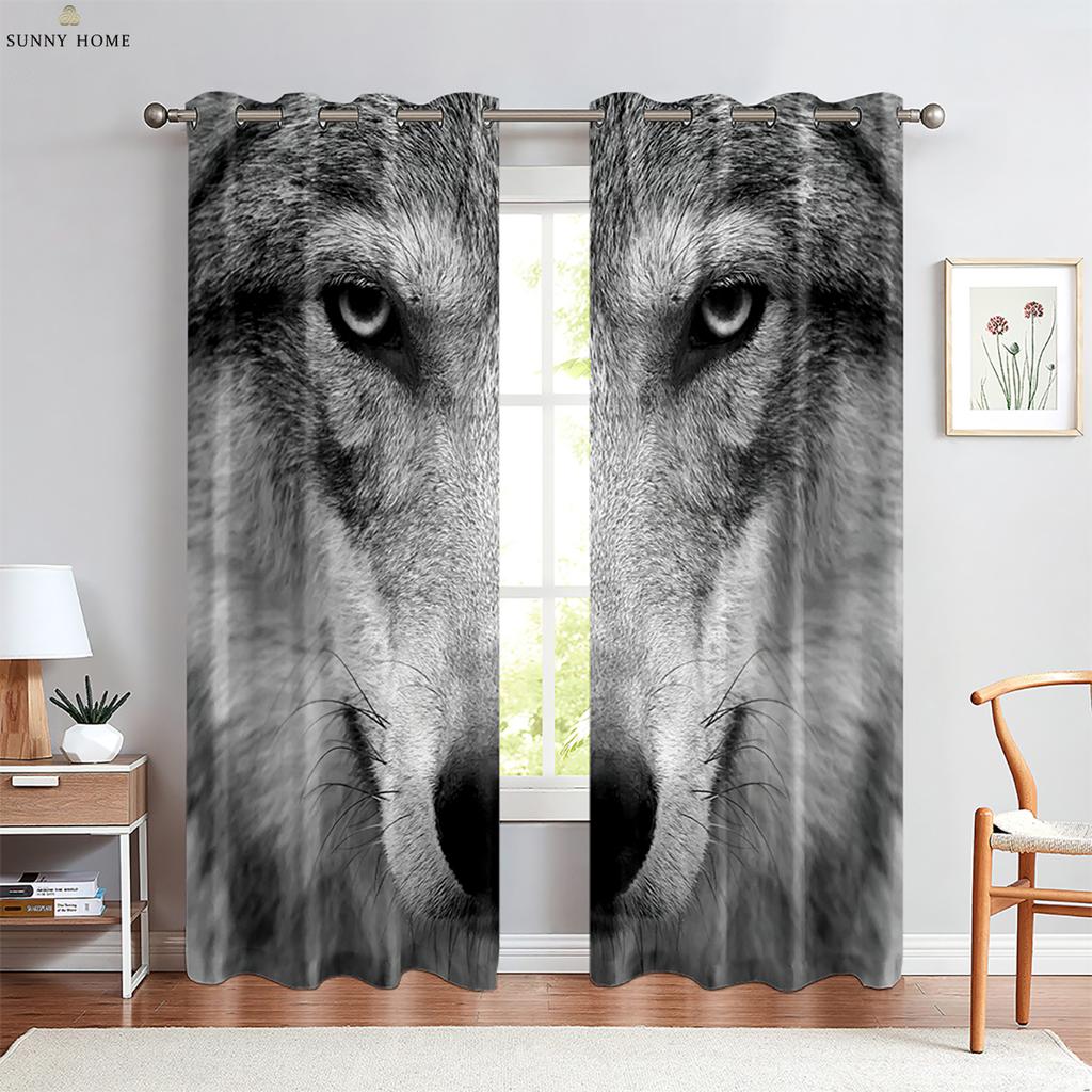 Fenstervorhänge Tiermuster Wolf Maßgefertigte Vorhänge Wohnzimmer Balkon Küche Schlafzimmer Arbeitszimmer Dekorative Vorhänge 2 Stück