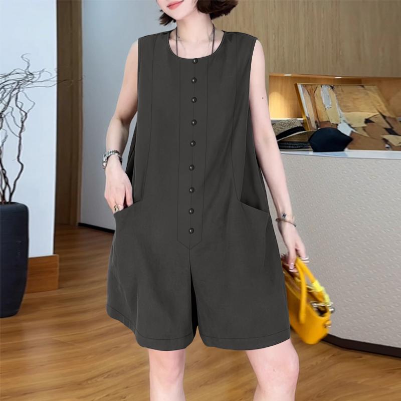 ZANZEA Salopete scurte casual de vară pentru femei, cu gât rotund, fără mâneci