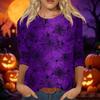 Women's Casual Halloween Print 3/4 Sleeve Round Neck Top for Holiday Party